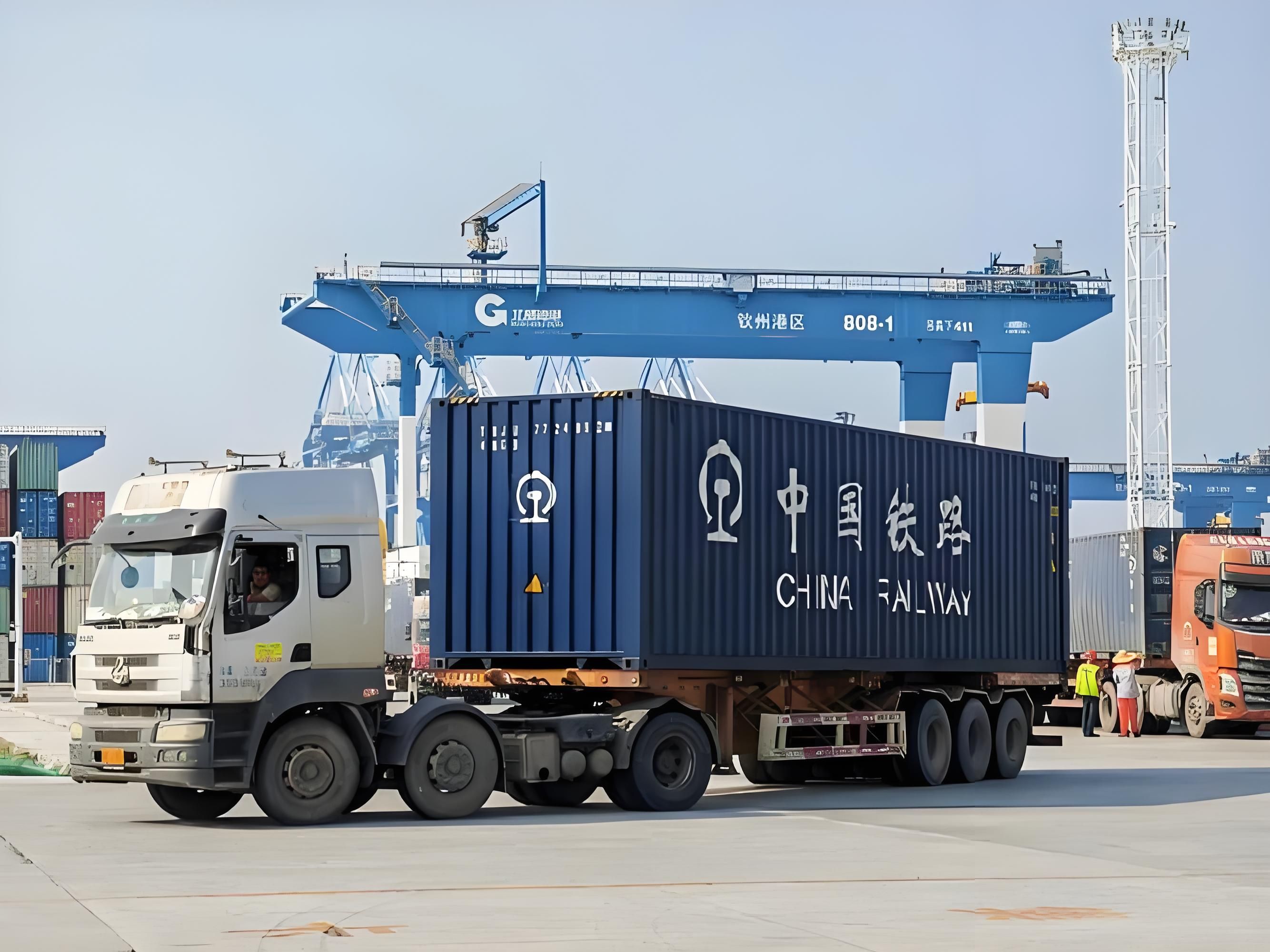Container chassis trailer loaded for terminal work