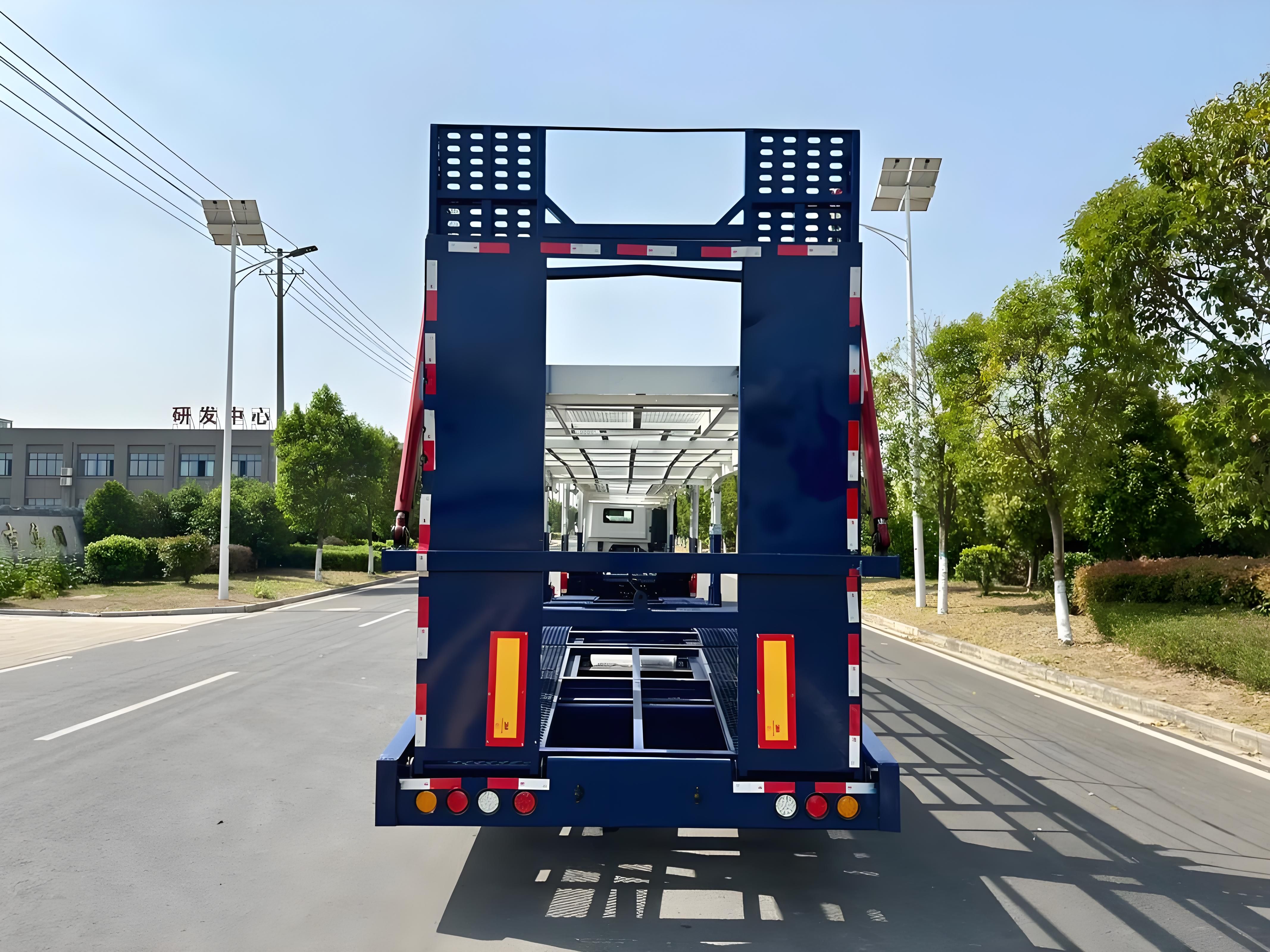 Multi-level car carrier trailer loading deck view